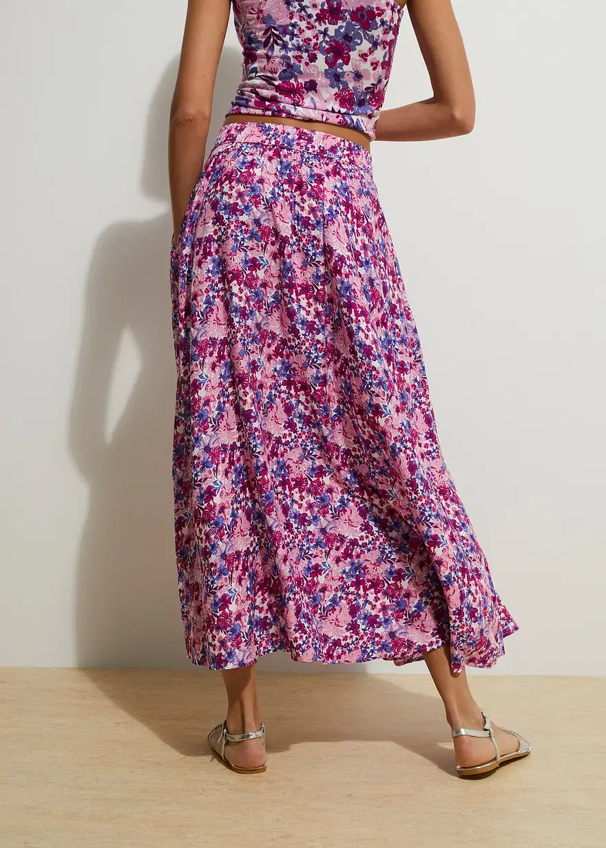 Bonprix Bequemer Maxi-Rock Mit Gummizug Und Hübschen Blüten Print - Lila