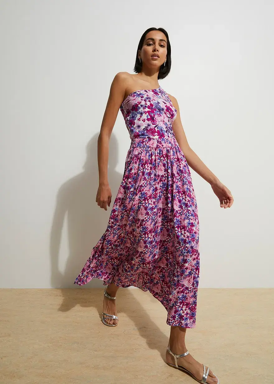 Bonprix Bequemer Maxi-Rock Mit Gummizug Und Hübschen Blüten Print - Lila