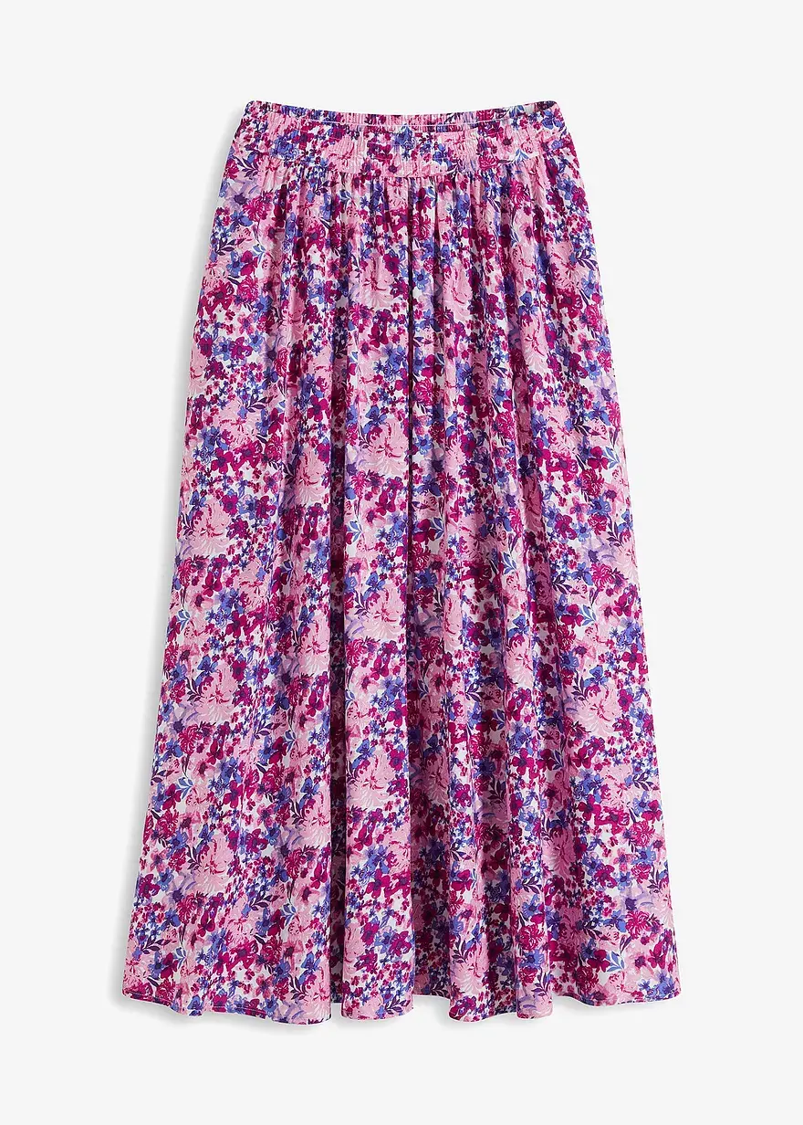 bonprix Bequemer Maxi-Rock mit Gummizug und hübschen Blüten Print - lila