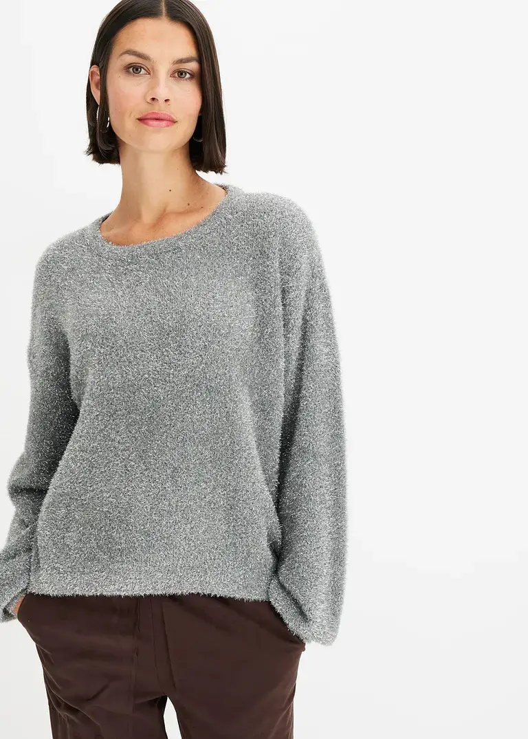 Bonprix Bequemer Pullover Mit Glitzereffekt - Grau - Damen