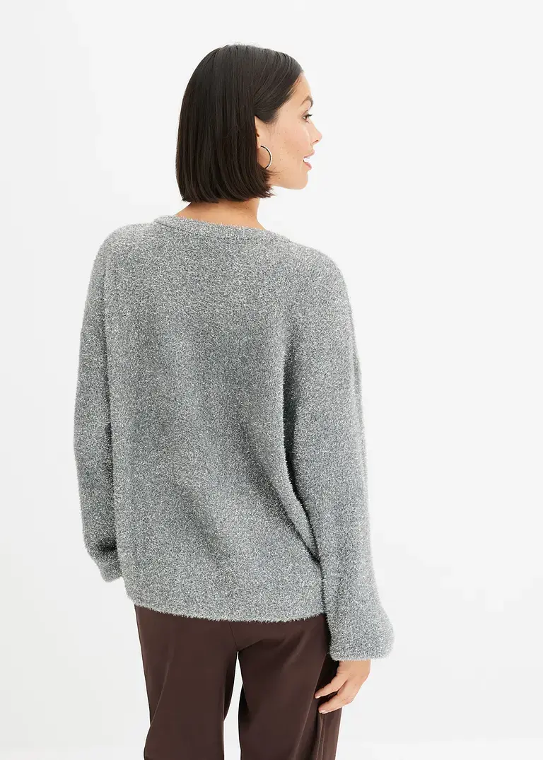 Bonprix Bequemer Pullover Mit Glitzereffekt - Grau - Damen