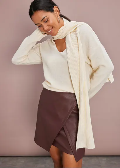 Bonprix Bequemer Pullover Mit Tollem Schal-Design. - Beige