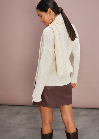 Bonprix Bequemer Pullover Mit Tollem Schal-Design. - Beige