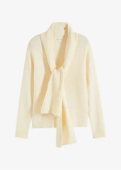 bonprix Bequemer Pullover mit tollem Schal-Design. - beige