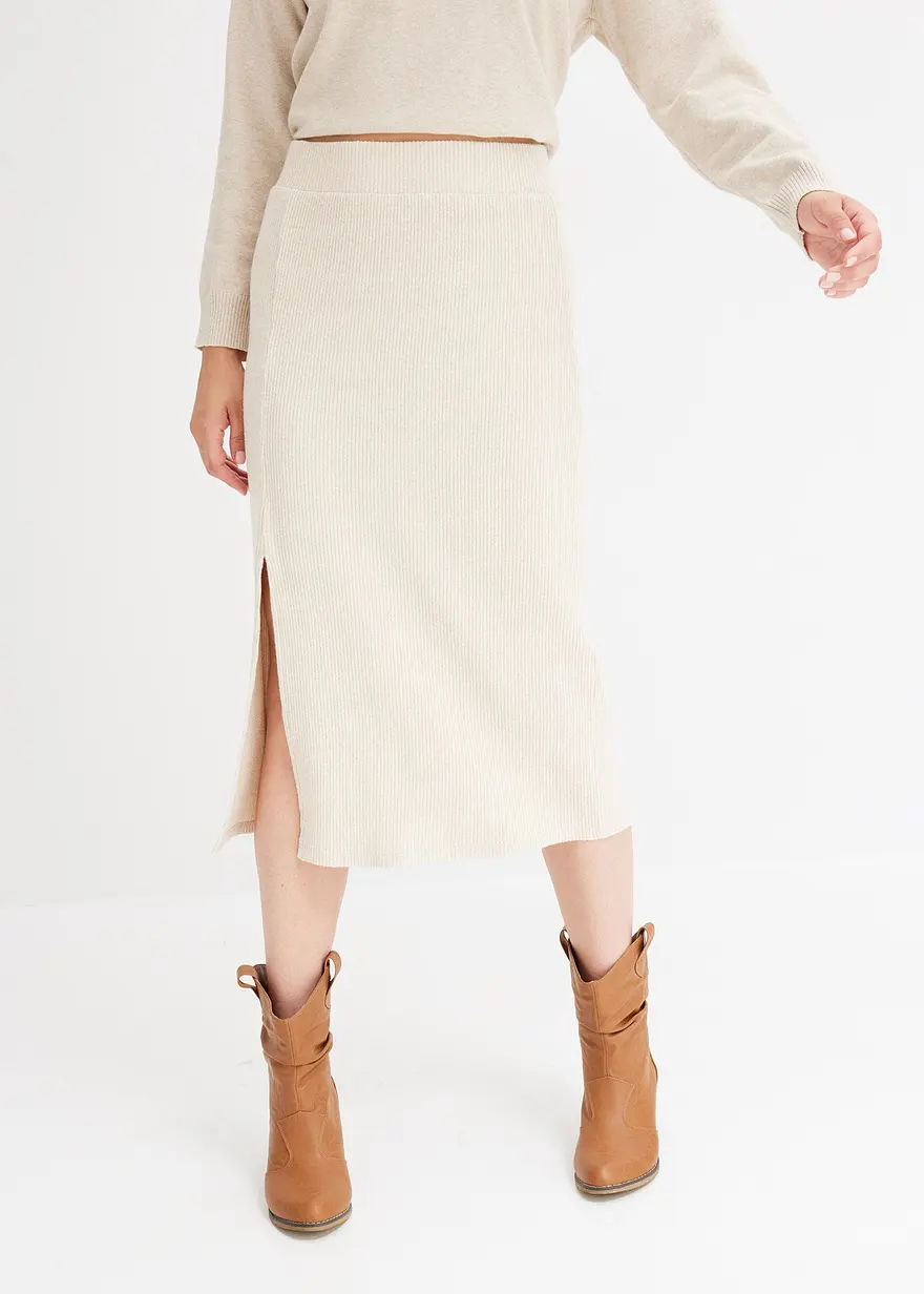 Bonprix Bequemer Rock Mit Schlitz Und Gummibund - Beige - Damen