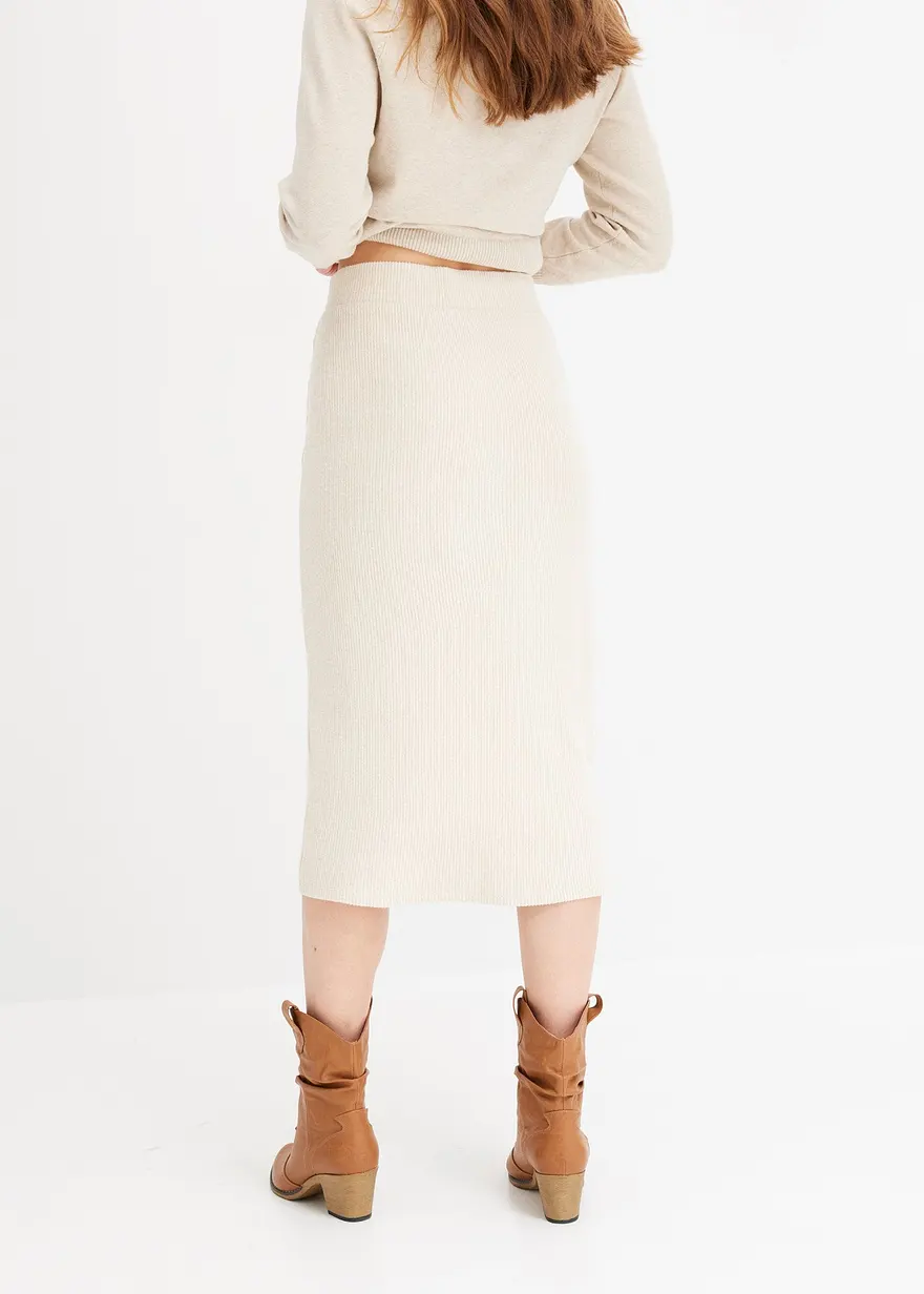 Bonprix Bequemer Rock Mit Schlitz Und Gummibund - Beige - Damen