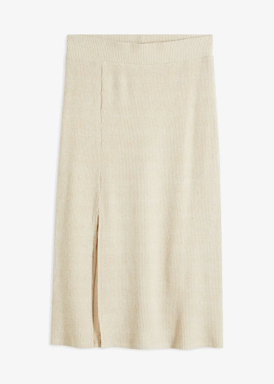 bonprix Bequemer Rock mit Schlitz und Gummibund - beige - Damen