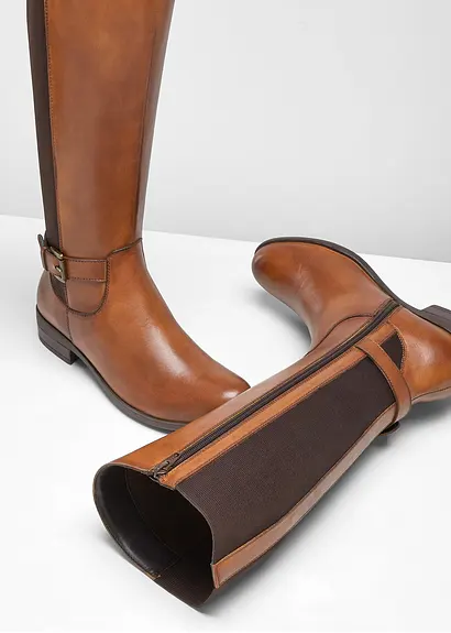 Bonprix Bequemer Stiefel Aus Leder Mit Elastischen Einsätzen - Braun