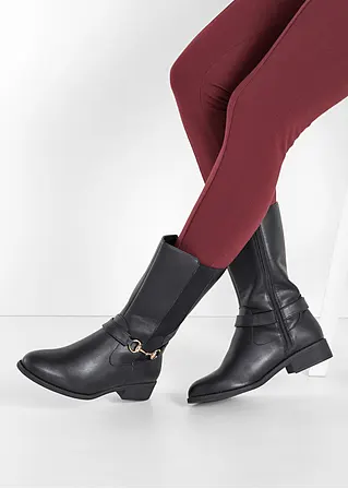 Bonprix Bequemer Stiefel Mit Dekorativen Riemen - Schwarz