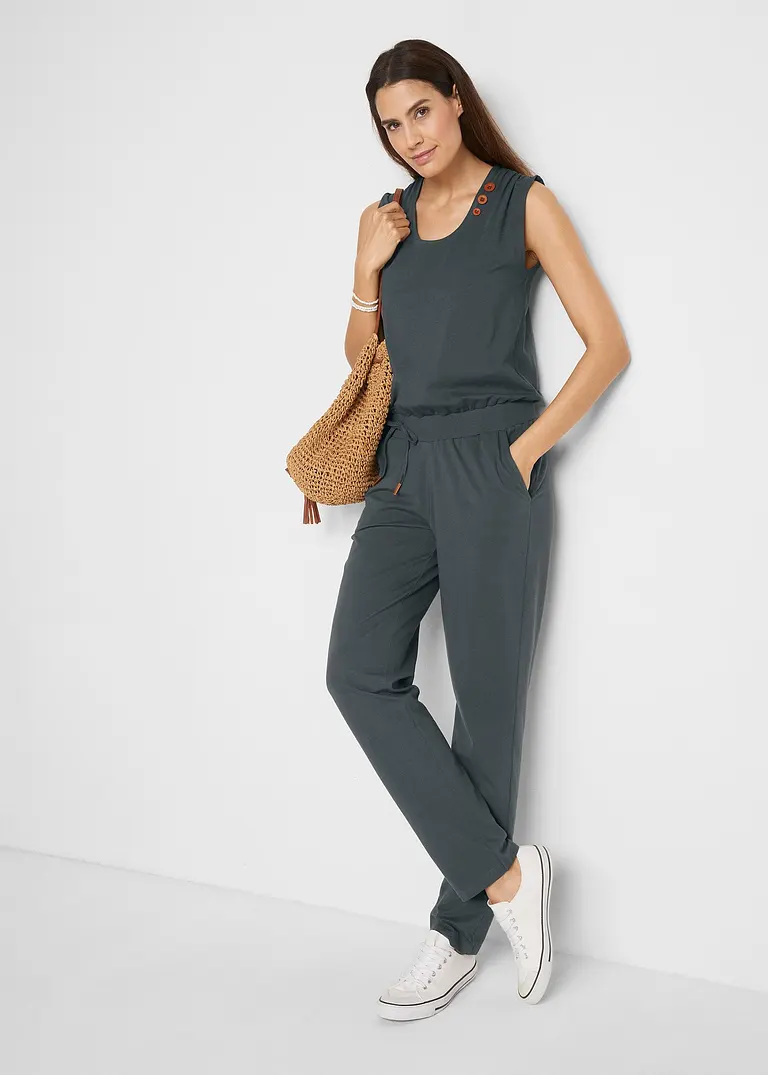 Bonprix Bequemer Stretch-Jumpsuit Mit Seitlichen Eingriffstaschen - Grau