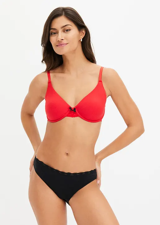 Bonprix Bequemer T-Shirt BH Mit Bügel - Schwarz + Erdbeere Cup D - Damen