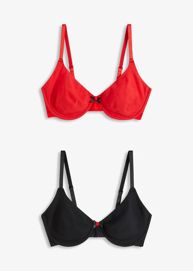 bonprix Bequemer T-Shirt BH mit Bügel - schwarz + erdbeere Cup B - Damen