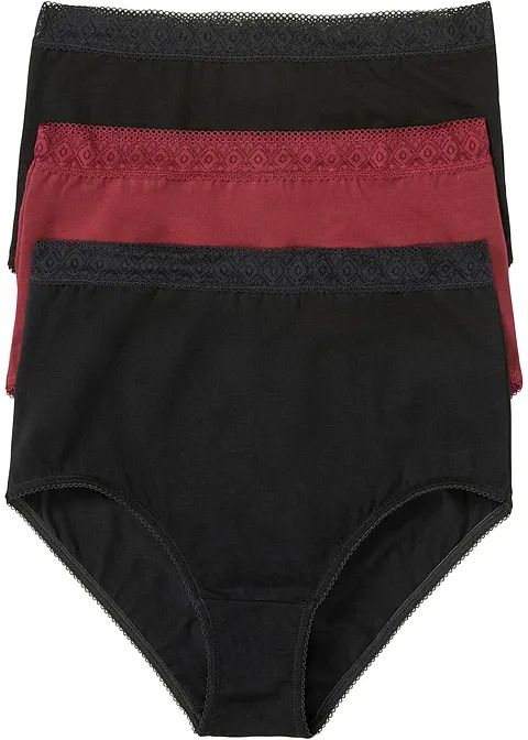 bonprix Bequemer Taillenslip im praktischen 3er Pack - schwarz + ahornrot