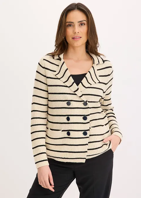 Bonprix Bequemer Und Doppelreihiger Strickblazer - Schwarz