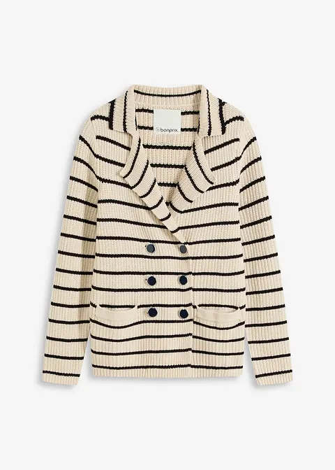 bonprix bequemer und doppelreihiger Strickblazer - schwarz