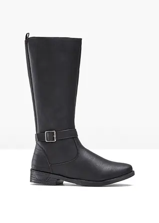 bonprix Bequemer Weitschaftstiefel mit dekorativer Schnalle - schwarz