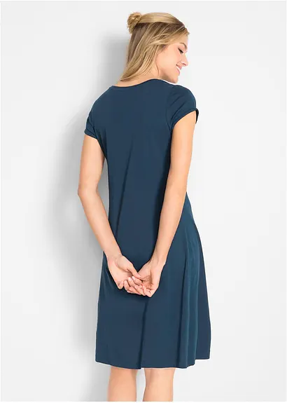 Bonprix Bequemes Baumwollshirtkleid Mit Umgeschlagenen Ärmeln - Blau