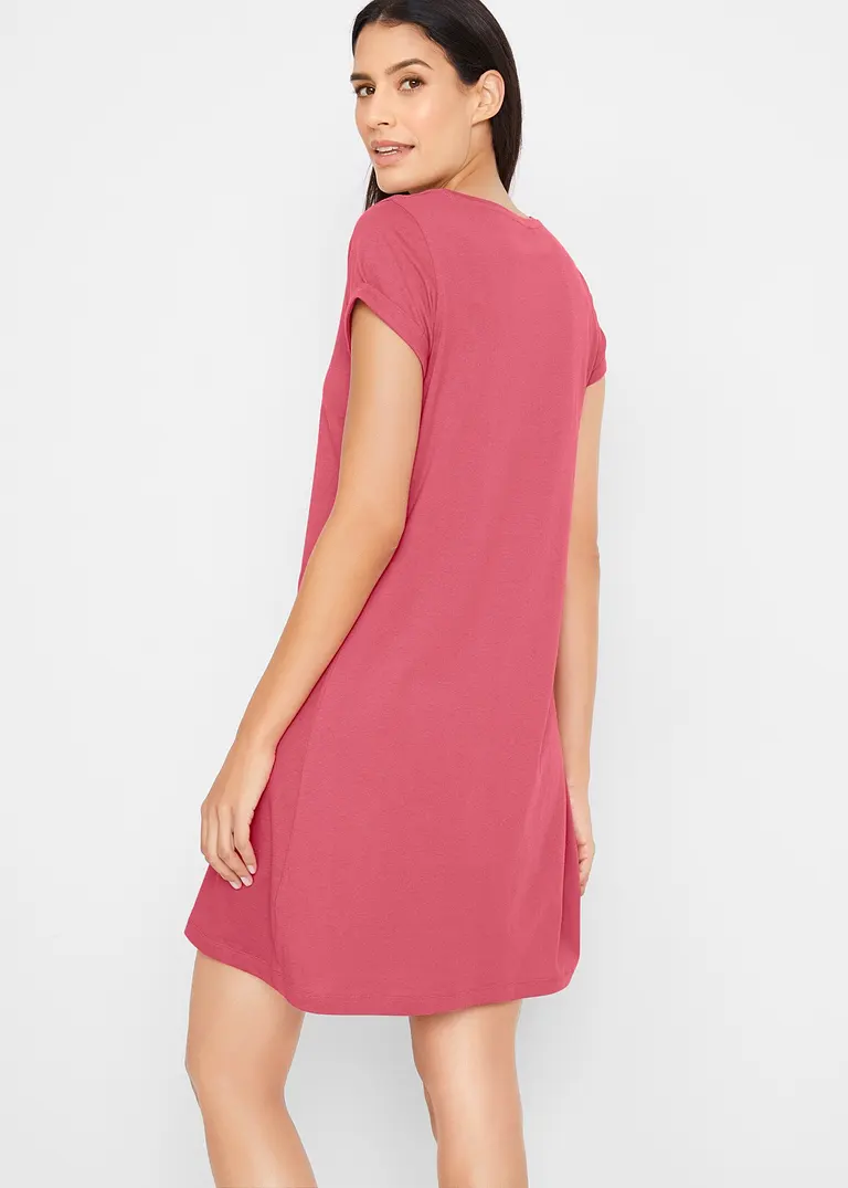 Bonprix Bequemes Baumwollshirtkleid Mit Umgeschlagenen Ärmeln - Pink