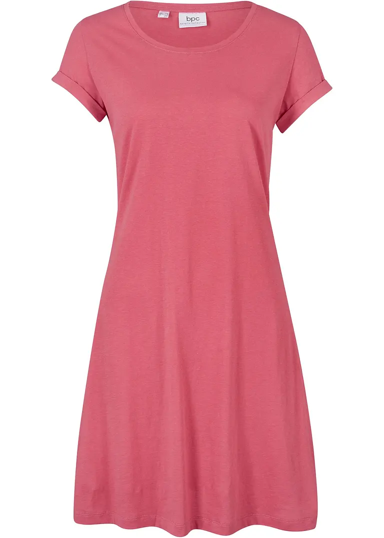 bonprix Bequemes Baumwollshirtkleid mit umgeschlagenen Ärmeln - pink