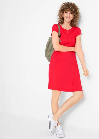 Bonprix Bequemes Baumwollshirtkleid Mit Umgeschlagenen Ärmeln - Rot