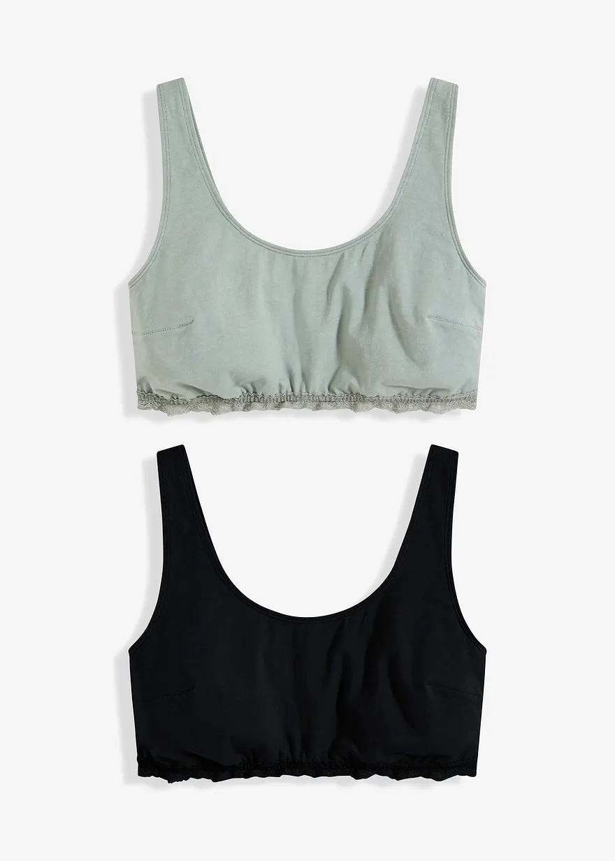 Bonprix Bequemes Bustier In Praktischem Doppelpack - Schwarz + Graugrün
