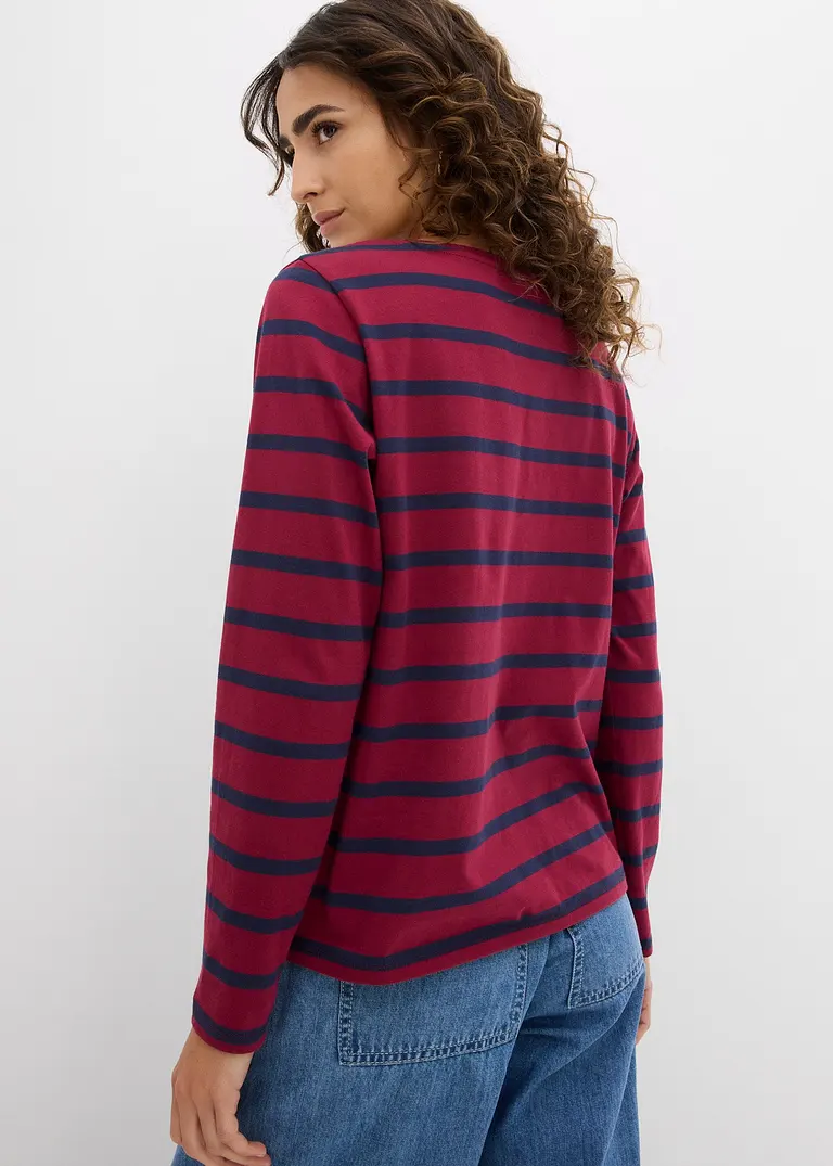 Bonprix Bequemes Henleyshirt Mit Knopfleiste - Rot - Damen