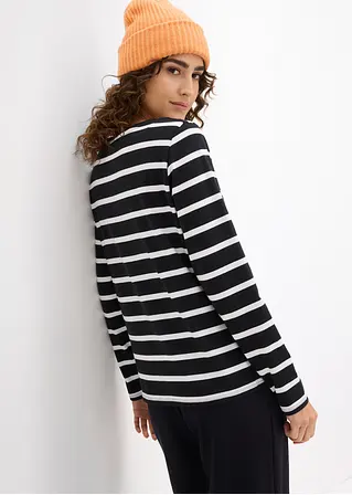 Bonprix Bequemes Henleyshirt Mit Knopfleiste - Schwarz - Damen