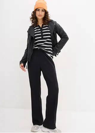 Bonprix Bequemes Henleyshirt Mit Knopfleiste - Schwarz - Damen