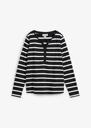bonprix Bequemes Henleyshirt mit Knopfleiste - schwarz - Damen