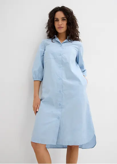 Bonprix Bequemes Kleid Mit Durchgehender Knopfleiste Und Seitlichen Eingriffstaschen