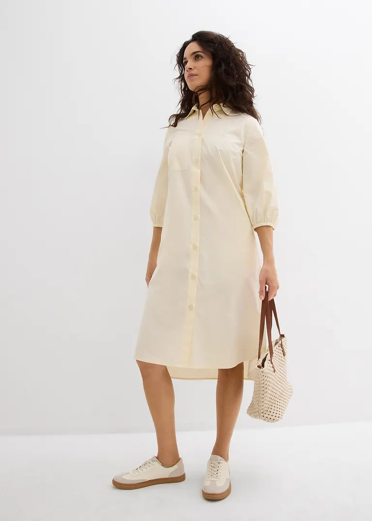 Bonprix Bequemes Kleid Mit Durchgehender Knopfleiste Und Seitlichen Eingriffstaschen