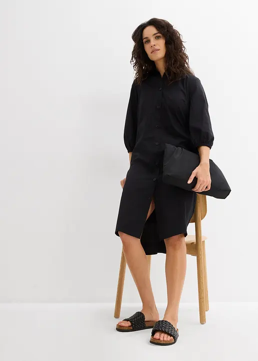 Bonprix Bequemes Kleid Mit Durchgehender Knopfleiste Und Seitlichen Eingriffstaschen