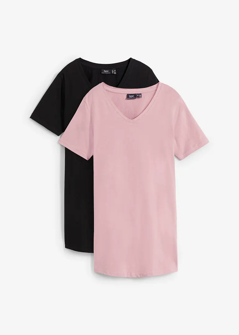 bonprix Bequemes langes Basic T-Shirt mit V-Ausschnitt - Damen