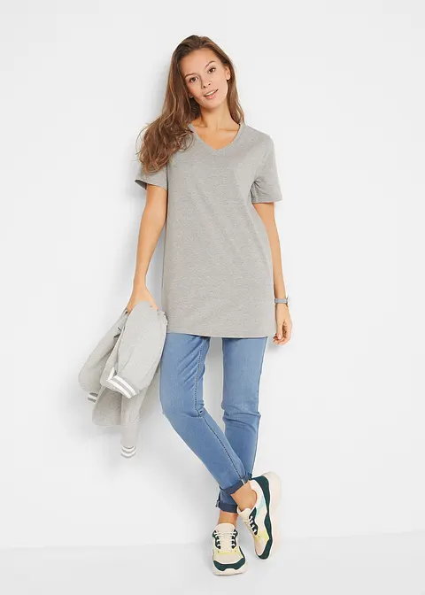 Bonprix Bequemes Langes Basic T-Shirt Mit V-Ausschnitt - Damen