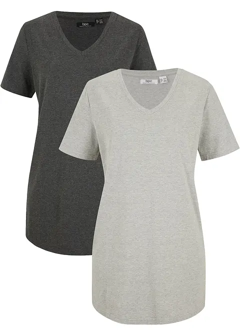 bonprix Bequemes langes Basic T-Shirt mit V-Ausschnitt - Damen