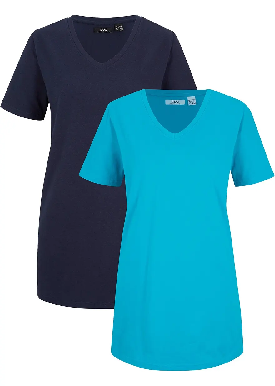 bonprix Bequemes langes Basic T-Shirt mit V-Ausschnitt - Damen