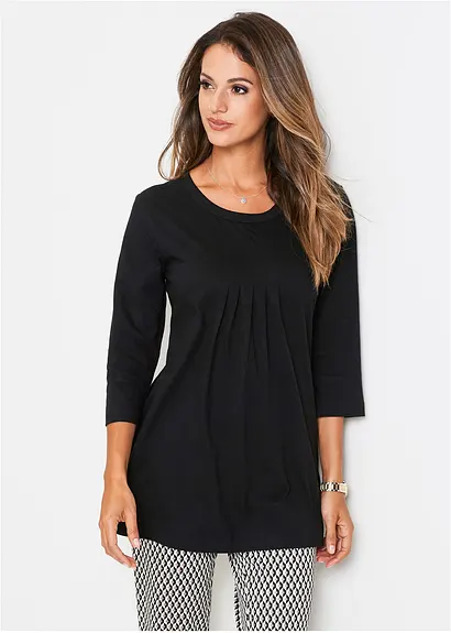 Bonprix Bequemes Longshirt Aus Baumwolle Mit 3/4-Arm - Schwarz