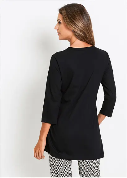Bonprix Bequemes Longshirt Aus Baumwolle Mit 3/4-Arm - Schwarz