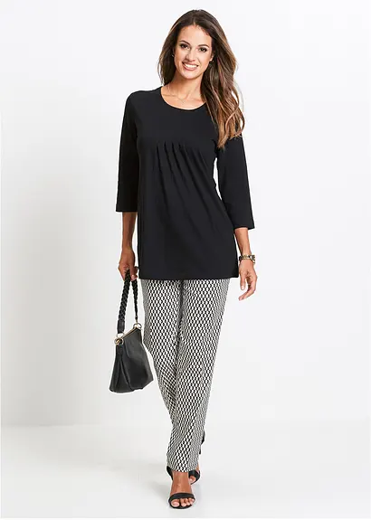 Bonprix Bequemes Longshirt Aus Baumwolle Mit 3/4-Arm - Schwarz