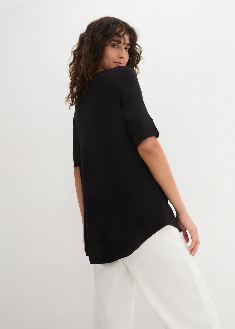 Bonprix Bequemes Longshirt Mit Viskose Und Abgerundetem Saum - Schwarz