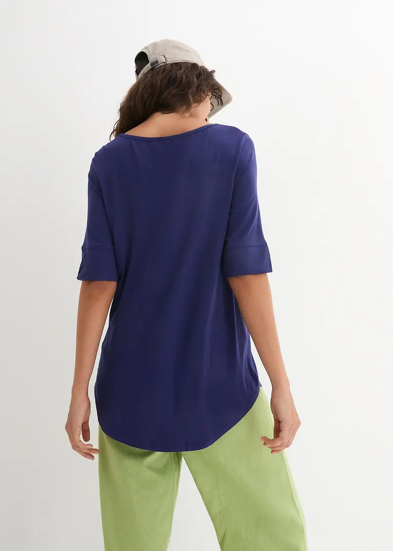 Bonprix Bequemes Longshirt Mit Viskose Und Abgerundetem Saum - Blau