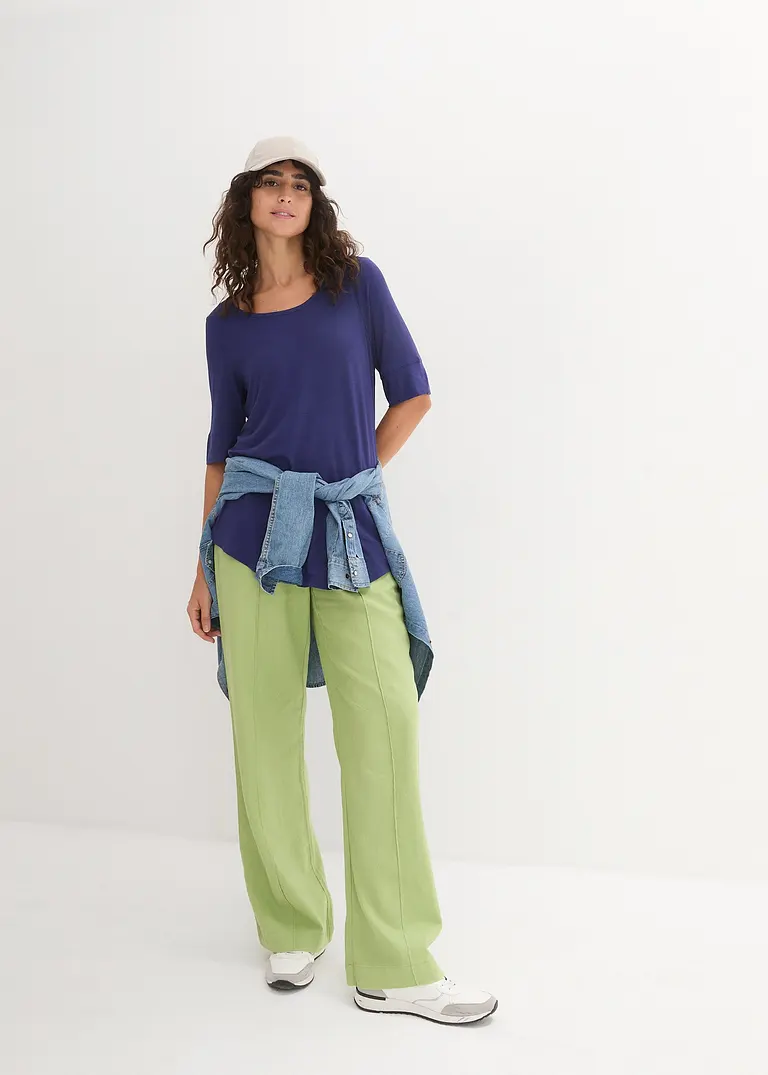 Bonprix Bequemes Longshirt Mit Viskose Und Abgerundetem Saum - Blau