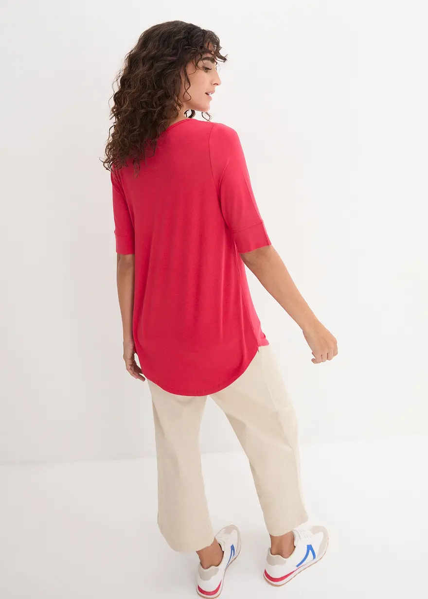 Bonprix Bequemes Longshirt Mit Viskose Und Abgerundetem Saum - Rot