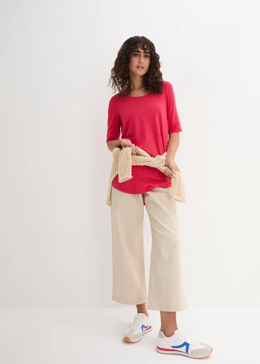 Bonprix Bequemes Longshirt Mit Viskose Und Abgerundetem Saum - Rot