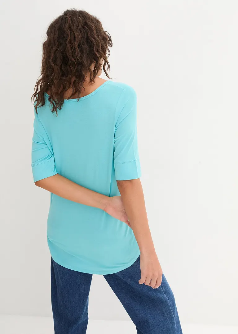 Bonprix Bequemes Longshirt Mit Viskose Und Abgerundetem Saum - Blau