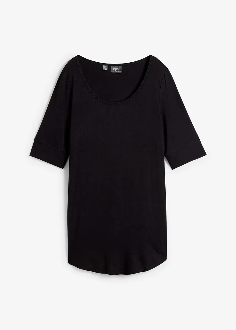 bonprix Bequemes Longshirt mit Viskose und abgerundetem Saum - schwarz