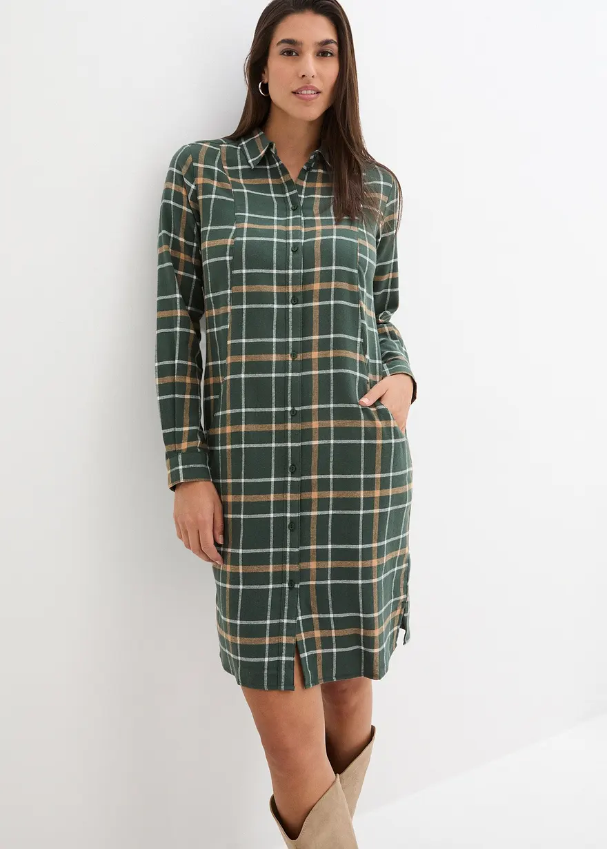 Bonprix Bequemes Midi-Kleid Aus Baumwolle - Grün - Damen