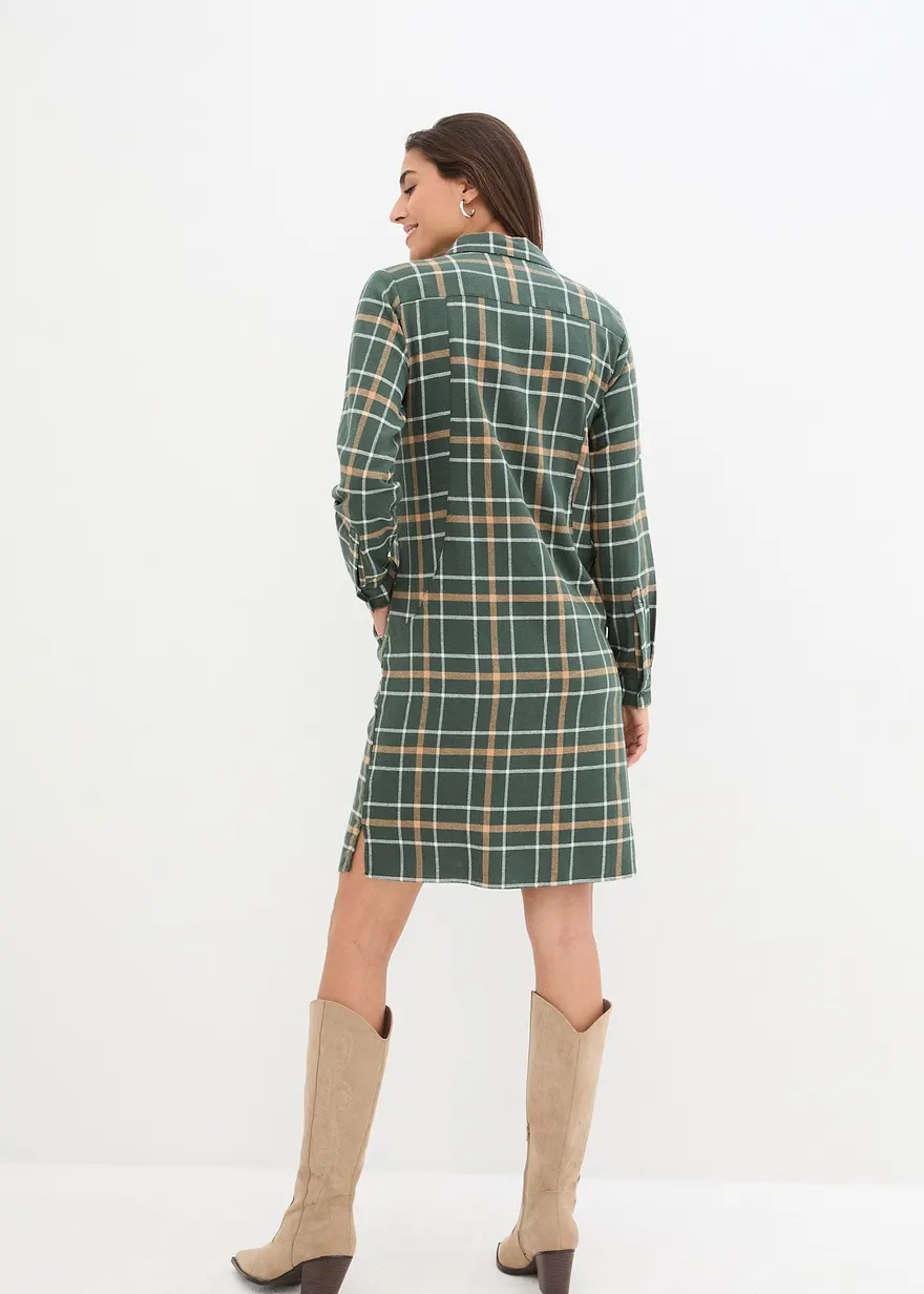 Bonprix Bequemes Midi-Kleid Aus Baumwolle - Grün - Damen