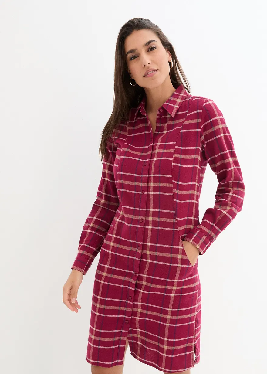 Bonprix Bequemes Midi-Kleid Aus Baumwolle - Rot - Damen