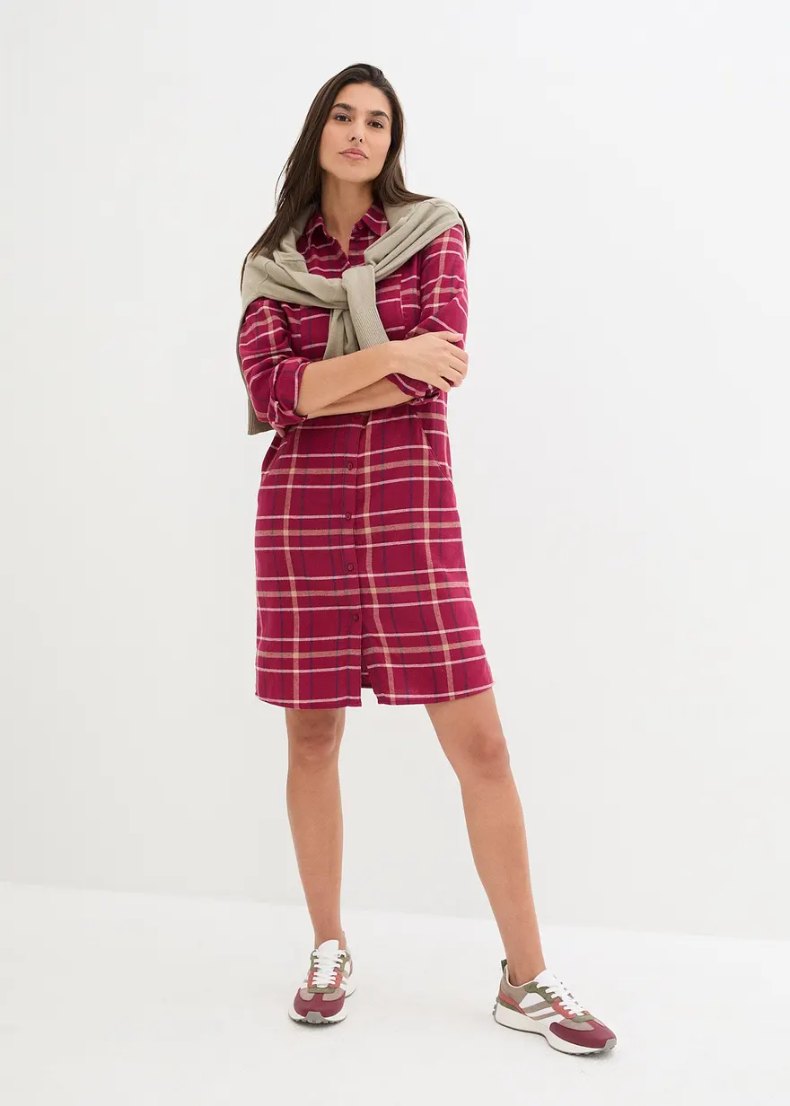 Bonprix Bequemes Midi-Kleid Aus Baumwolle - Rot - Damen